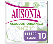 Compresas super con alas, fabricadas con algodón 100% orgánico AUSONIA Cotton protection 12 uds.