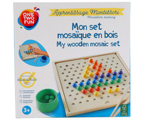 Tablero de madera con plantillas para hacer mosaicos, Montessori ONE TWO FUN ALCAMPO.