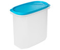 Recipiente para alimentos ovalado de plásitco transparente con tapa color azul, 2 litros TATAY.