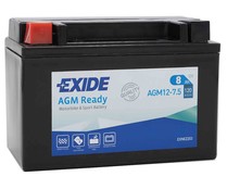 Batería para moto 8Ah, arranque 120 A. 12v, L: 15cm, A: 9cm, H: 10,5cm, EXIDE AGM12-7.5.