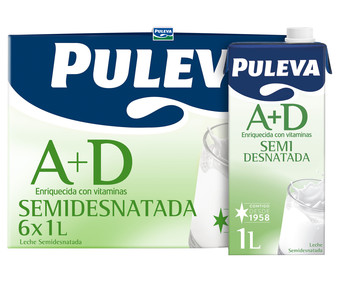 Leche semidesnatada de vaca, enriquecida con vitaminas A y D y de origen 100% español PULEVA 6 x 1l. Leche semidesnatada de vaca, enriquecida con vitaminas A y D y de origen 100% español PULEVA 6 x 1l.