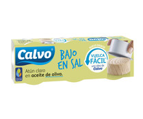 Atún  claro aceite de oliva con contenido reducido en sal CALVO lata de 52 g. pack de 3 uds.