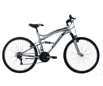 Bicicleta de montaña 26" (66,04cm) con 18 velocidades, cuadro de acero, frenos V-Brake y full suspension, HOGAN. Bicicleta de montaña 26" (66,04cm) con 18 velocidades, cuadro de acero, frenos V-Brake y full suspension, HOGAN.