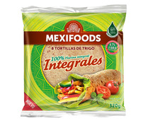 Tortillas trigo 100 % integrales MEXIFOODS 8 uds. 320 g.