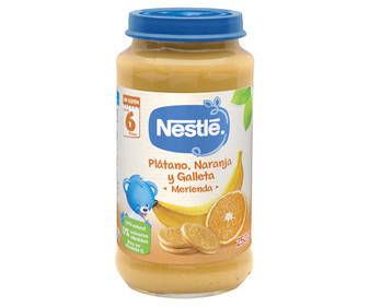 Tarrito de fruta (plátano y naranja) con galleta a partir de 4 meses NATURNÉS Merienda 250 g. Tarrito de fruta (plátano y naranja) con galleta a partir de 4 meses NATURNÉS Merienda 250 g.