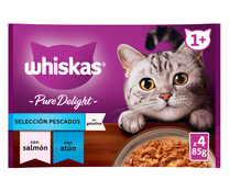 Pienso húmedo para gato bolsa pescado WHISKAS puré delight 4x85 gr.
