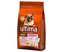 Comida para perros de raza pequeña a base de salmón ULTIMA SENSITIVE 1.5 kg.