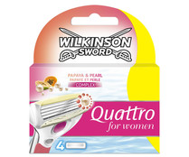 Recambio de cuchillas de afeitar para maquinillas WILKINSON Quattro for woman blades 4 uds