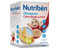 Papilla en polvo a base de copos de trigo y frutas,  desde los 12 meses NUTRIBÉN Desayuno 750 g.