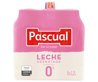 Leche desnatada 0% materia grasa PASCUAL 6 x 1.2 l. Leche desnatada 0% materia grasa PASCUAL 6 x 1.2 l.