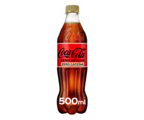 Refresco de cola Zero sin azúcar y sin cafeína COCA COLA botella de 50 cl. 
