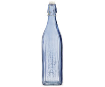 Botella de vidrio color azul con forma cuadrada y tapón clip, 1 litro, Viba QUID.