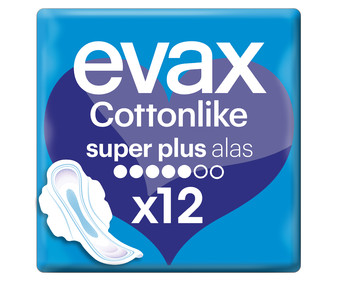 Compresas super plus con alas EVAX Cottonlike 12 uds. Compresas super plus con alas EVAX Cottonlike 12 uds.