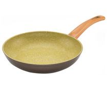 Sartén 32cm. de aluminio color berenjena con interior antiadherente natural efecto piedra con base de aceite de oliva, Olivilla Pietra-Legno ILLA.