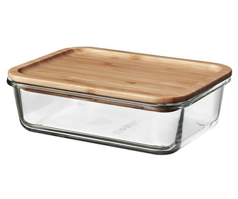 Recipiente de vidrio borosilicato con tapa de bambú, capacidad de 1 litro, ACTUEL. Recipiente de vidrio borosilicato con tapa de bambú, capacidad de 1 litro, ACTUEL.