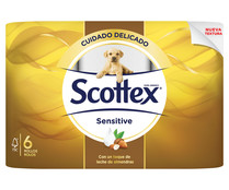 Papel higiénico de triple capa SCOTTEX SENSITIVE 6 uds. 