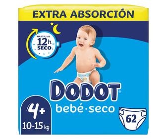 Pañales talla 4, para niños de 10 a 15 kilogramos DODOT Bebé-seco 62 uds. Pañales talla 4, para niños de 10 a 15 kilogramos DODOT Bebé-seco 62 uds.