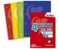 Pack de 4 cuadernos A4 con cuadrícula de 5x5mm microperforados, 80 hojas de 90g, tapa dura con encuadernación espiral, CLAIREFONTAINE.
