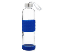 Botella de vidrio 0,6 litros con funda de silicona color azul, QUID.