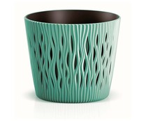 Maceta 16x14 cm color verde menta diseño relieve fabricada en plástico, SANDY ROUND.