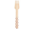 Tenedores desechables de madera con mango decorado con lunares morados, 100% natural, 10 unidades, Green ACTUEL.
