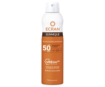 Protector solar en spray con textura bruma y FPS 50 (muy alta) ECRAN Sunnique 250 ml.