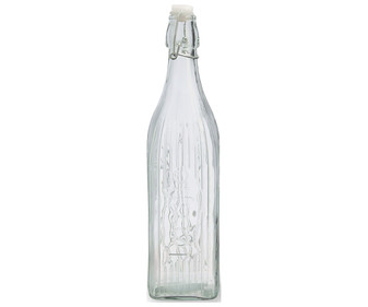 Botella de vidrio con forma cuadrada y tapón clip, 1 litro, Viba QUID. Botella de vidrio con forma cuadrada y tapón clip, 1 litro, Viba QUID.