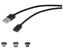 Cable magnético USB con adaptadores Micro USB / USB-C / Lightning, QILIVE, 1,2m, 2A.