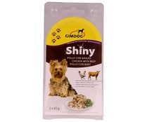 Comida para perro de talla pequeña a base de pollo con buey SHINY 2 uds. de 85 gr,