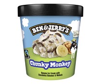 Tarrina de helado de plátano con trozos de chocolate y nueces BEN & JERRY´S Chunky monkey 465 ml.