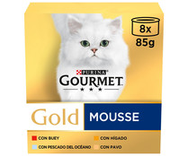 Comida para gatos adultos húmeda  a base de mousse surtidas GOURMET 8 uds. 85 g.