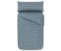 Funda para edredón nórdico de 90cm. y funda de almohada, color azul con diseño floral, 100% algodón, ACTUEL.