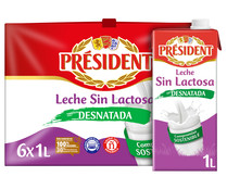Leche de vaca desnatada y sin lactosa de origen 100% española PRESIDENT 6 x 1 l.
