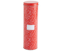Bote de cocina metálico color rojo para guardar spaguetti, 8,4x29,5cm., ACTUEL.