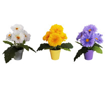 Maceta decorativa con flores gerberas artificiales surtidas en colores, 29 cm, ESSENCIAL.