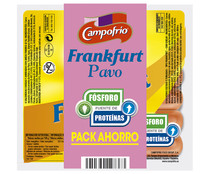 Salchichas de pavo y pollo tipo Frankfurt, cocidas y ahumadas, con queso fundido CAMPOFRÍO 3 x 140 g.