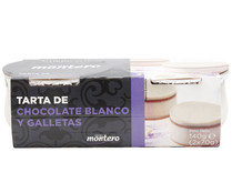 Postre lacteo de tarta de chocolate blanco con galletas MONTERO 2 x 70 g. Postre lacteo de tarta de chocolate blanco con galletas MONTERO 2 x 70 g.