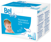 Solución salina fisiológica al 0.9% en prácticos envases individuales BEL Baby 30 x 5 ml.