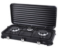 Cocina gas portátil JATA JECG2703 3 quemadores, tapa protectora extraíble.