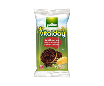 Tortitas de maíz con chocolate negro GULLÓN VITALDAY 100 g. Tortitas de maíz con chocolate negro GULLÓN VITALDAY 100 g.
