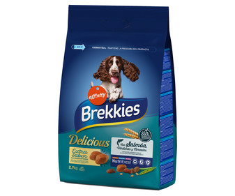 Pienso seco para perros adultos BREKKIES Salmón Delicious 2,7 Kg.