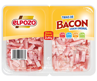 Taquitos de bacon cocido y con sabor ahumado, sin piel ni ternilla EL POZO 2 x 40 g. Taquitos de bacon cocido y con sabor ahumado, sin piel ni ternilla EL POZO 2 x 40 g.