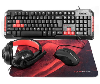 Set gaming MARS MRCP1, teclado, ratón, auriculares y alfombrilla.