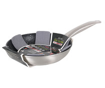 Sartén 20cm de aluminio forjado con interior antiadherente símil piedra y protector de fieltro incluido, Platinum QUTTIN.