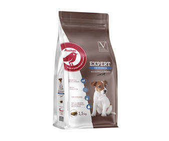 Pienso premium seco para perros cachorros, rico en pollo fresco AUCHAN EXPERT saco de1,5 kg. Pienso premium seco para perros cachorros, rico en pollo fresco AUCHAN EXPERT saco de1,5 kg.