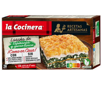 Lasaña de pasta fresca al huevo, rellena de espinacas (100% nacionales) y queso LA COCINERA Recetas artesanas 500 g. Lasaña de pasta fresca al huevo, rellena de espinacas (100% nacionales) y queso LA COCINERA Recetas artesanas 500 g.