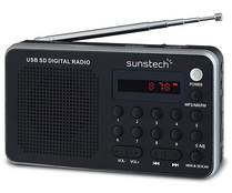 Radio portátil SUNSTECH RPDS32, sintonizador de radio digital FM, lector USB y tarjetas de memoria MicroSD/SD/MMC.