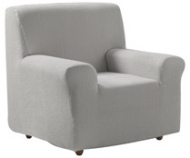 Funda de sofá bielástica color gris claro para sofás de 1 plaza, TEXTIL HOGAR.