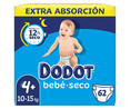 Pañales talla 4, para niños de 10 a 15 kilogramos DODOT Bebé-seco 62 uds.