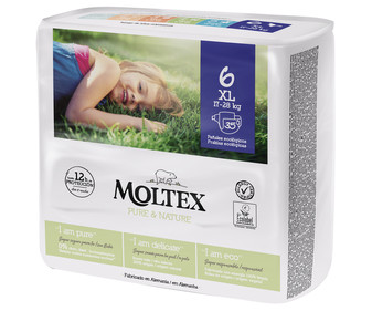 Pañales ecológicos talla 6 para niños de 17 a 28 kilogramos MOLTEX Pure & nature 35 uds. Pañales ecológicos talla 6 para niños de 17 a 28 kilogramos MOLTEX Pure & nature 35 uds.